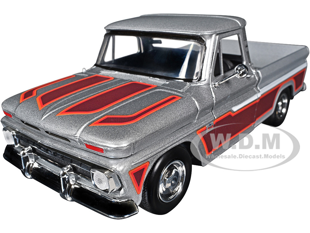 1966 Chevrolet C10 Fleetside Pickup Truck Silver Metallic with Brown Sides "American Classics" Series 1/24 Diecast Model Car by Motormax diecast model