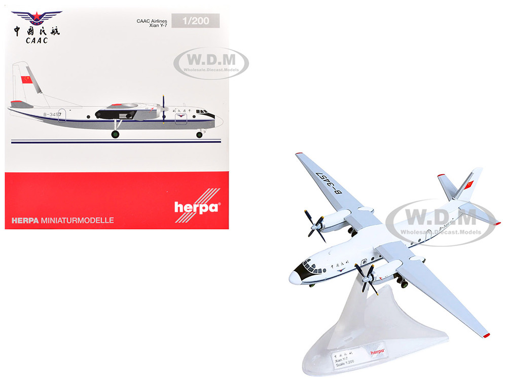 Xian Y-7 Commercial Aircraft "CAAC Airlines" (B-3457) White with Blue Stripes 1/200 Diecast Model Airplane by Herpa diecast model