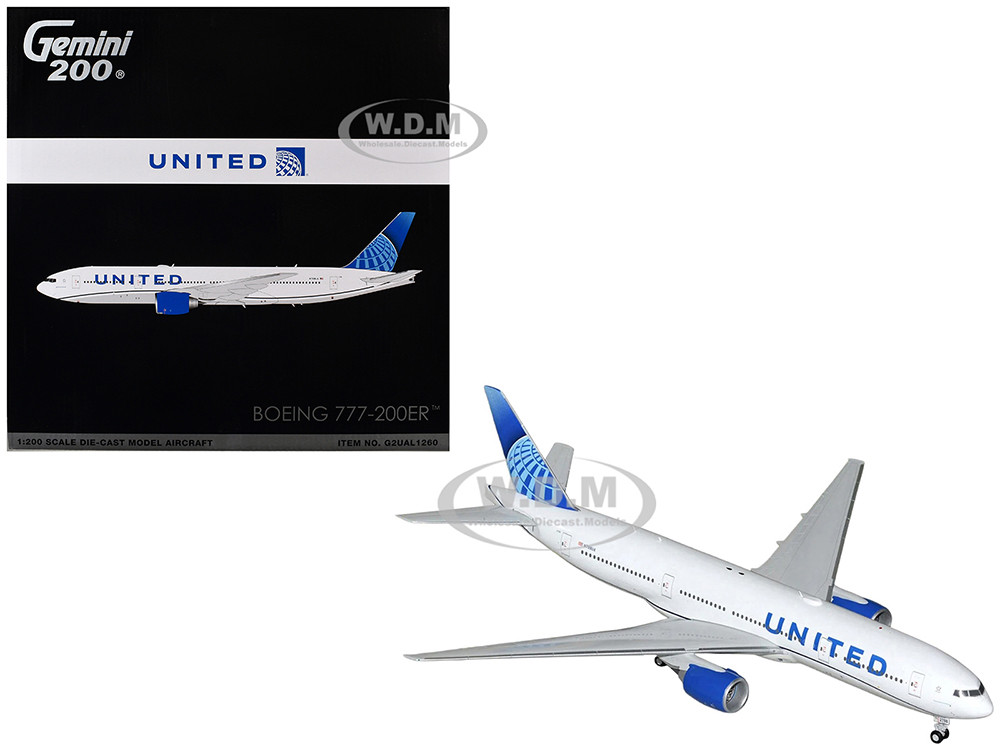 Boeing 777-200ER Commercial Aircraft "United Airlines" (N798UA) White with Blue Tail "Gemini 200" Series 1/200 Diecast Model Airplane by GeminiJets diecast model