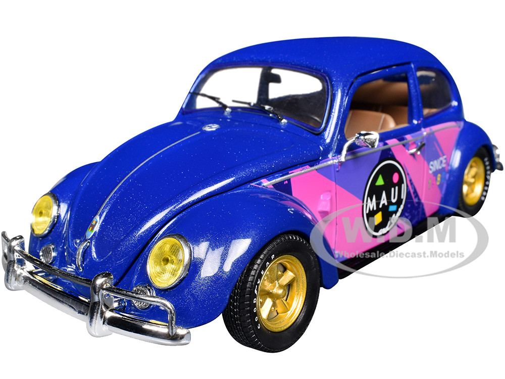 1952 Volkswagen Beetle Deluxe Model "Maui & Sons" Purple Metallic with Graphics Limited Edition to 6650 pieces Worldwide 1/24 Diecast Model Car by M2 Machines diecast model