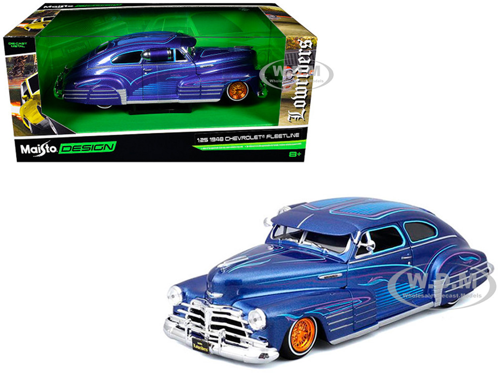1948 Chevrolet Fleetline Lowrider Blue Metallic with Graphics "Maisto Design" Series 1/25 Diecast Model Car by Maisto diecast model