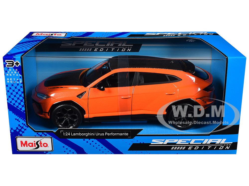 Lamborghini Urus Performante Orange Metallic with Carbon Hood and Top "Special Edition" Series 1/24 Diecast Model Car by Maisto diecast model