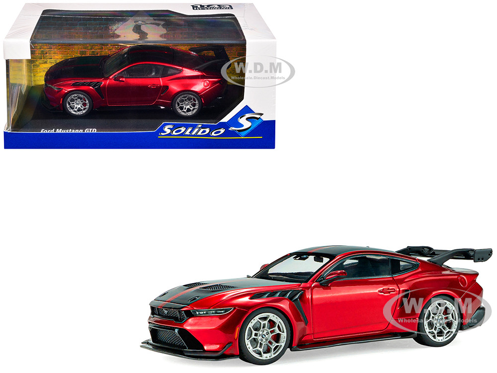 2025 Ford Mustang GTD Chroma Flame Red Metallic with Black Stripes 1/43 Diecast Model Car by Solido diecast model