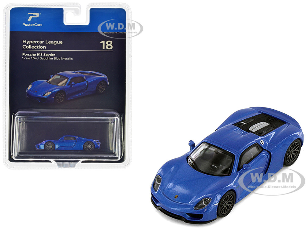 Porsche 918 Spyder Sapphire Blue Metallic "Hypercar League Collection" 1/64 Diecast Model Car by PosterCars diecast model