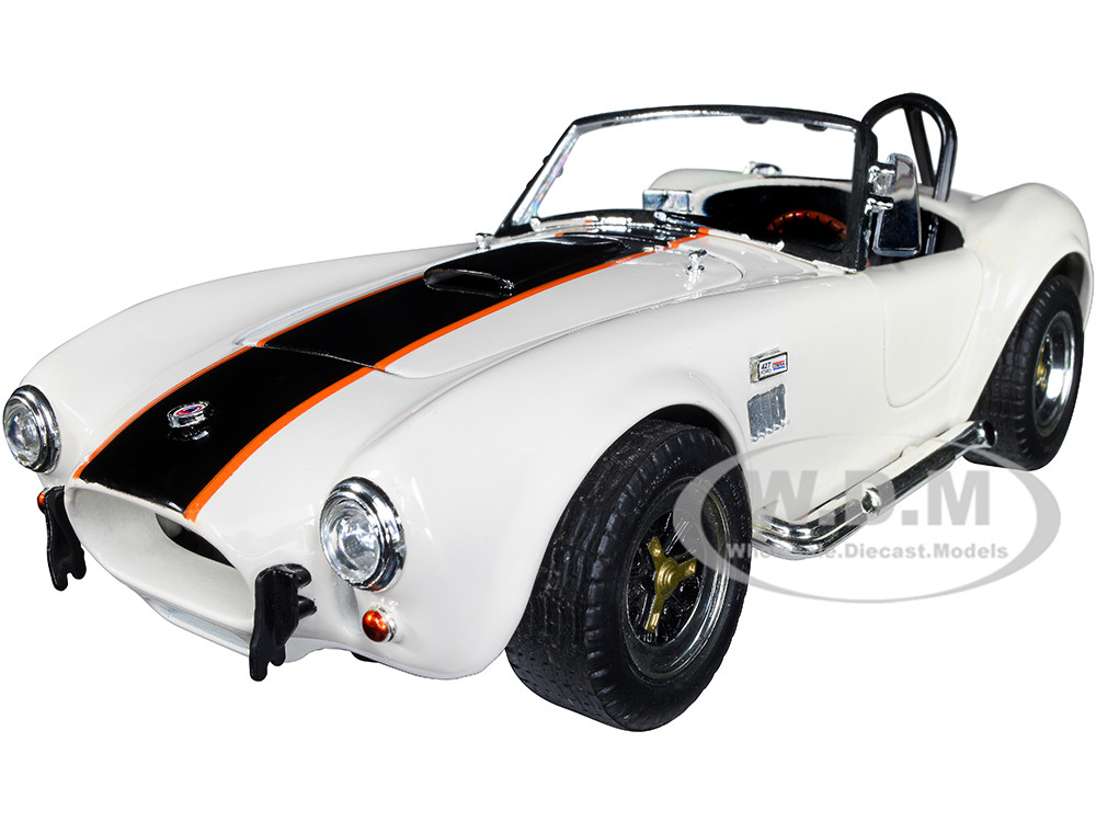 1964 Shelby Cobra 427 S/C Roadster Cream with Black and Orange Stripes 1/18 Diecast Model Car by Road Signature diecast model