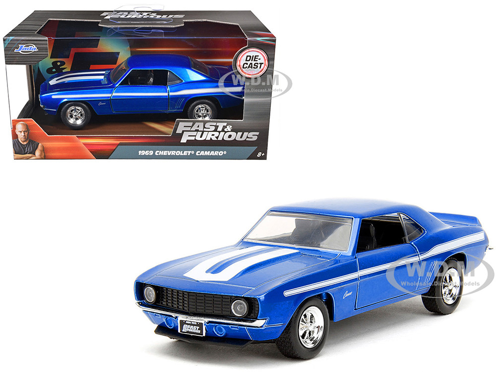 1969 Chevrolet Camaro Blue Metallic with White Stripes "2 Fast 2 Furious" (2003) Movie "Fast & Furious" Series 1/32 Diecast Model Car by Jada diecast model