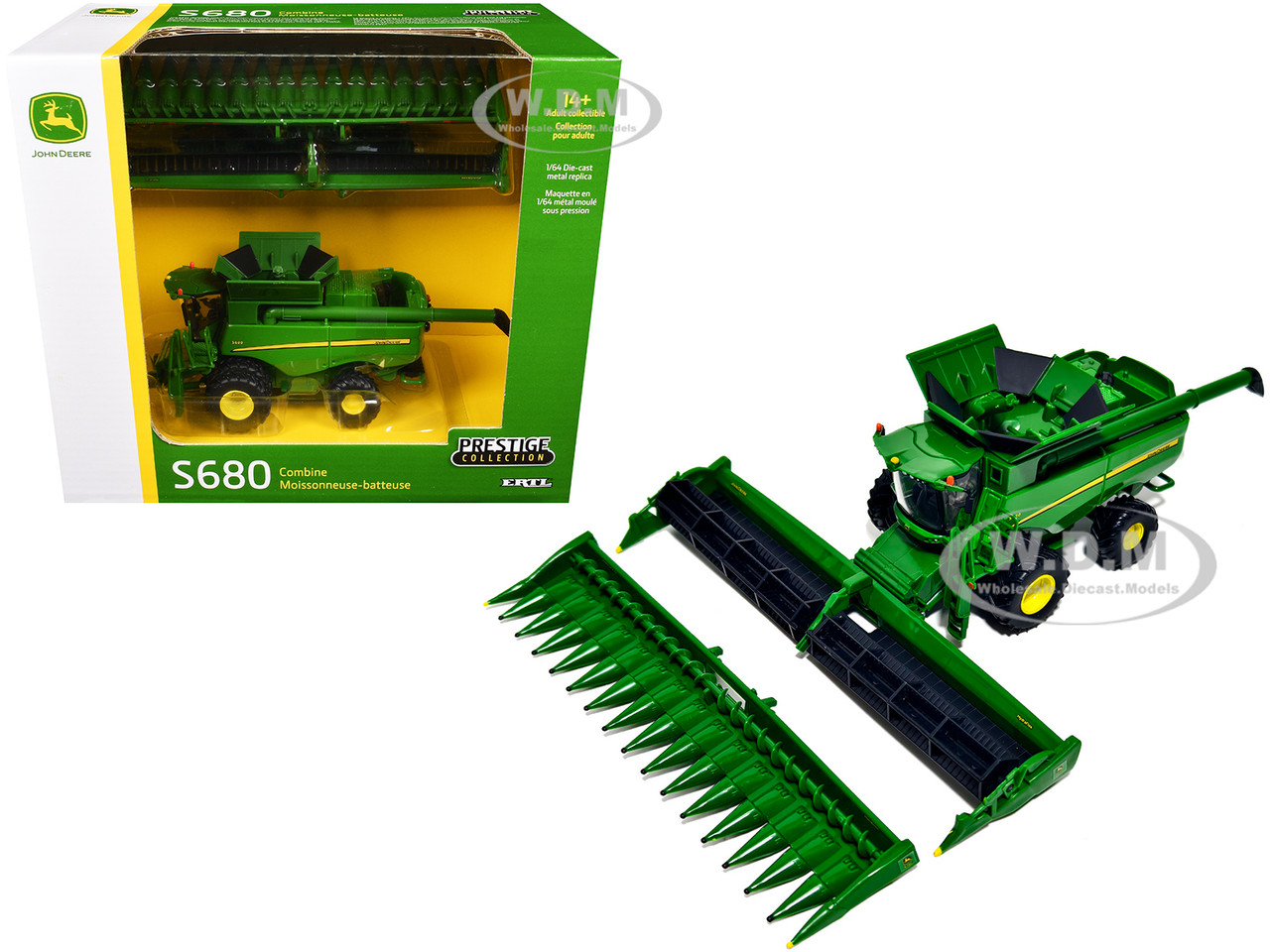John Deere S680 Tracked Combine with 16-Row Corn Head and Draper Grain Head Green "Prestige Collection" Series 1/64 Diecast Model by ERTL TOMY diecast model