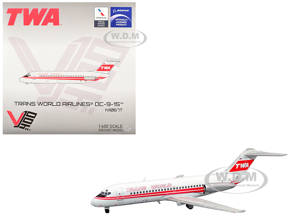 McDonnell Douglas DC-9-15 Commercial Aircraft "Trans World Airlines" (N1067T) White with Red Stripes 1/400 Diecast Model Airplane by V1:400 diecast model