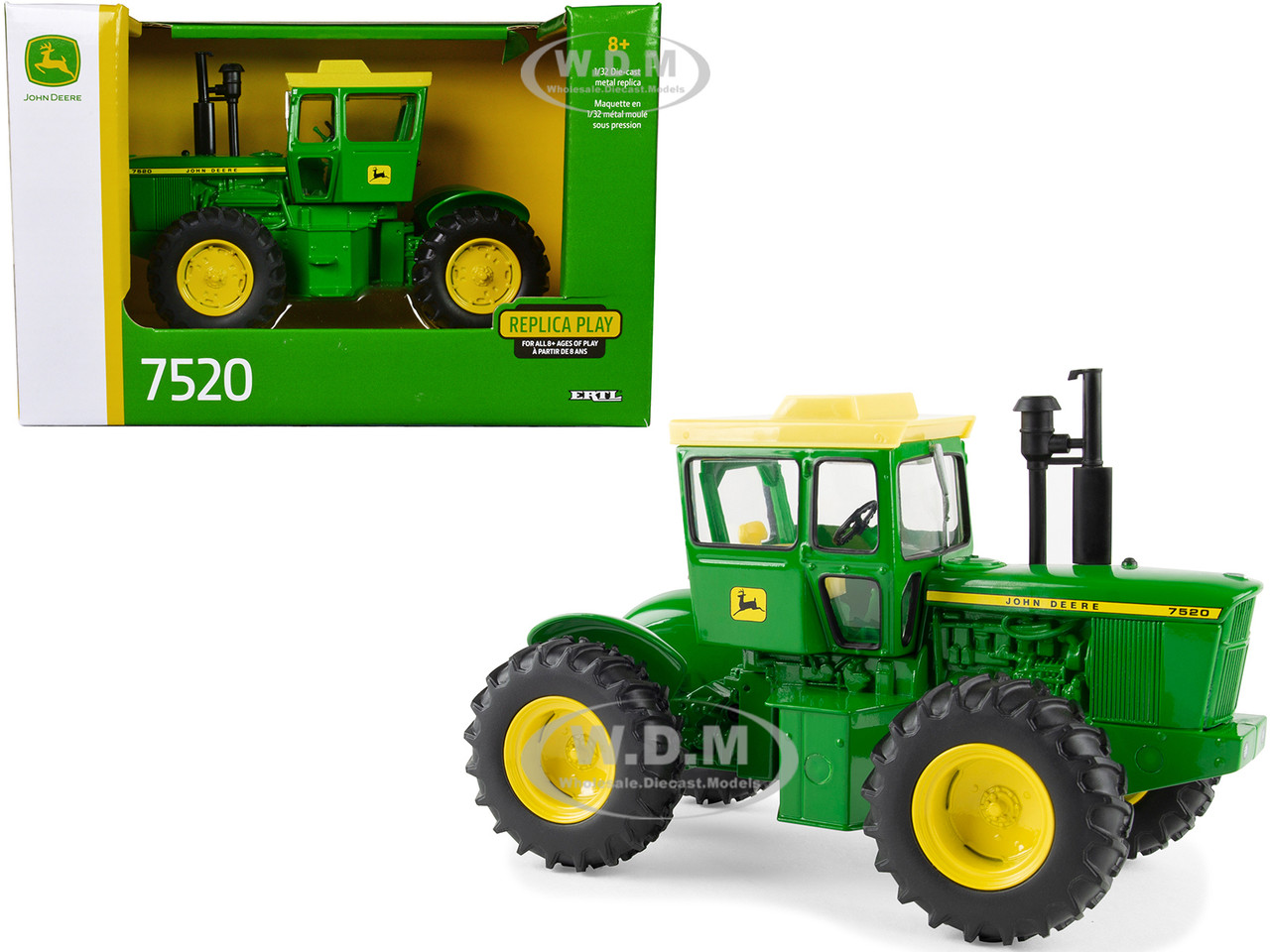 John Deere 7520 Tractor Green with Yellow Top "Replica Play" Series 1/32 Diecast Model by ERTL TOMY diecast model