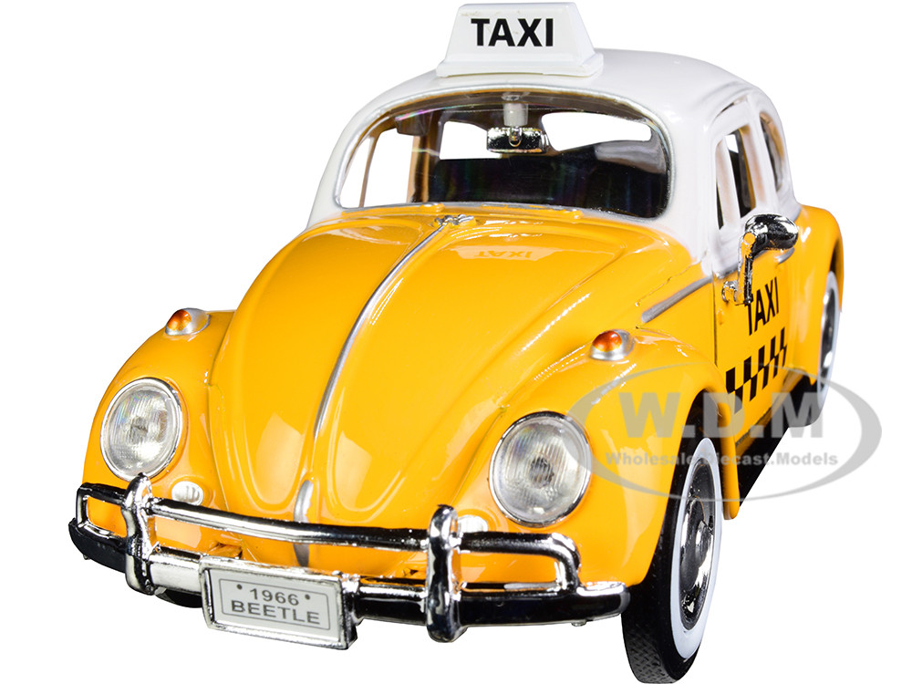 1966 Volkswagen Beetle "Taxi" Yellow with White Top 1/24 Diecast Model Car by Motormax diecast model