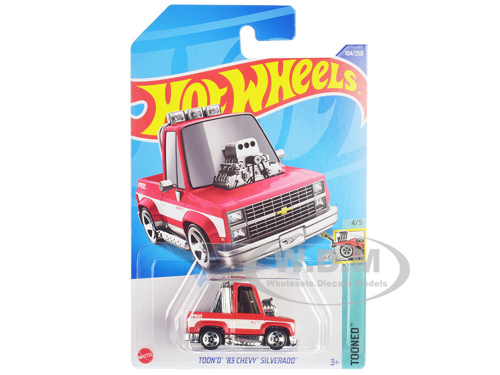 1983 Chevrolet Silverado "Toon'd" Pickup Truck Red and White "Tooned" Series Diecast Model Car by Hot Wheels diecast model