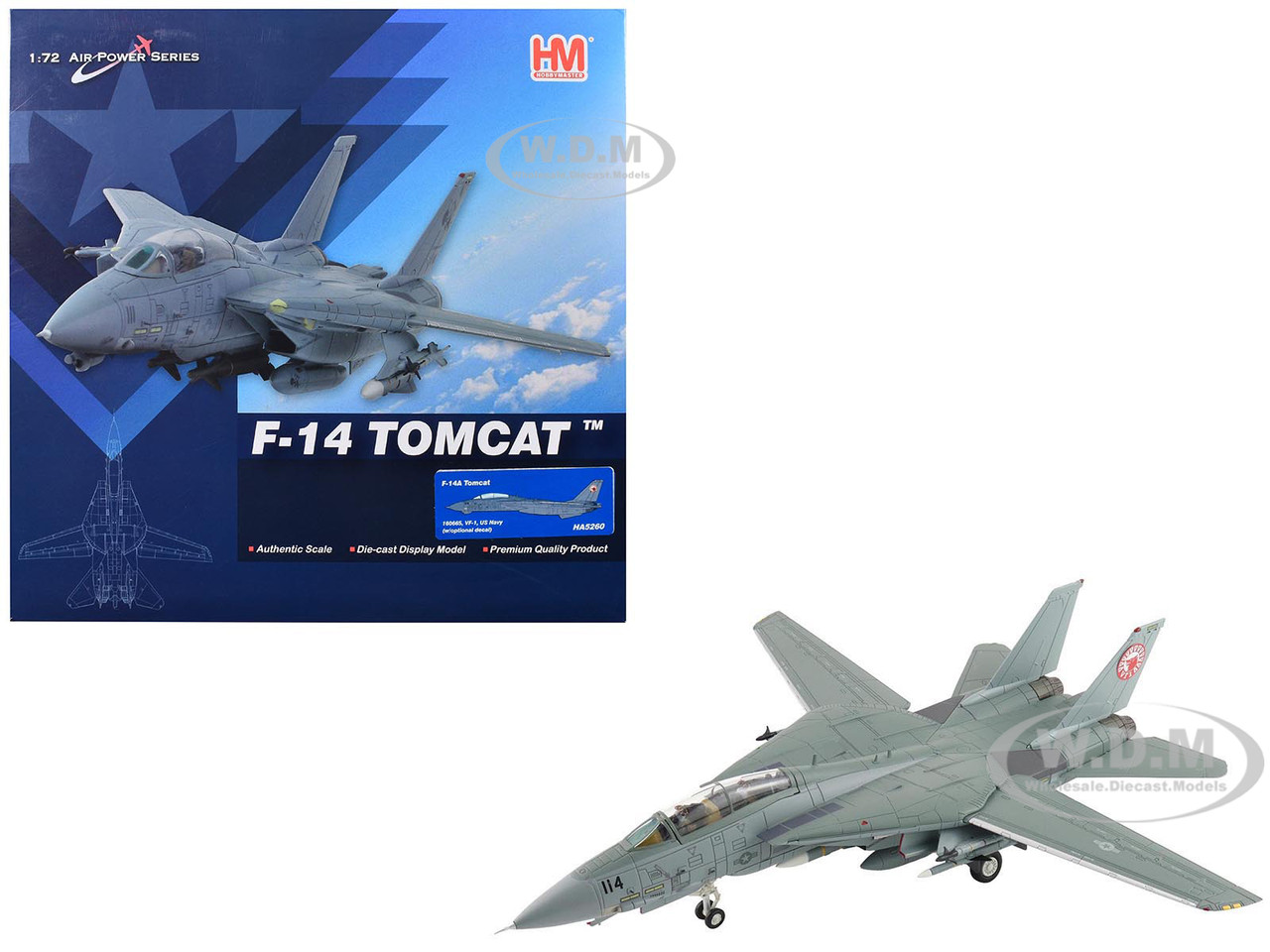 Grumman F-14A Tomcat Fighter Aircraft "VF-1 (with Optional Decals)" United States Navy "Air Power Series" 1/72 Diecast Model by Hobby Master diecast model