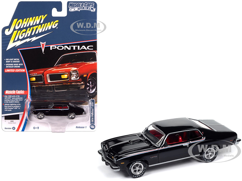 1974 Pontiac GTO Starlight Black with Red Interior "Muscle Cars USA" Series 1/64 Diecast Model Car by Johnny Lightning diecast model