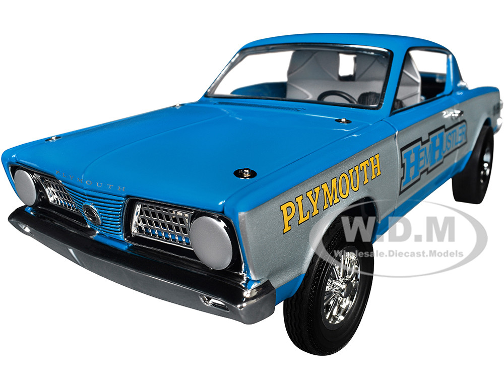 1966 Plymouth Barracuda "Hemi Hustler" Blue with White Stripes Limited Edition to 374 pieces Worldwide 1/18 Diecast Model Car by ACME diecast model