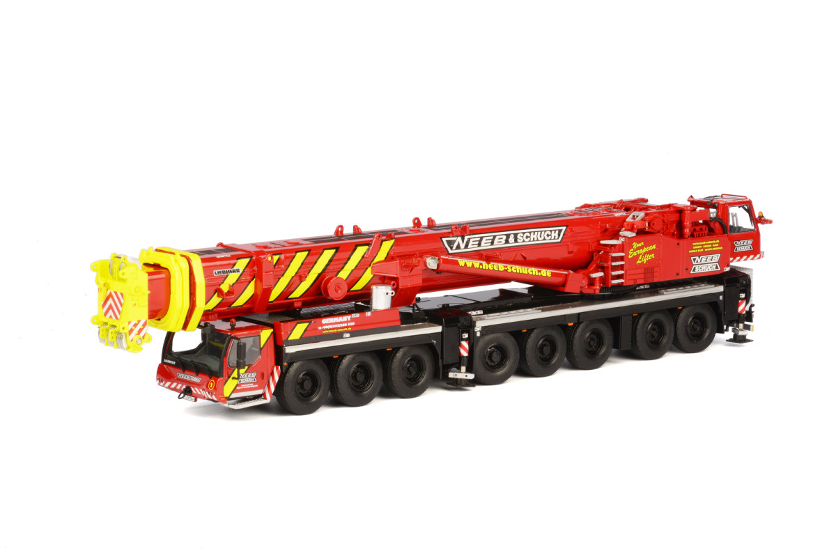 Liebherr LTM 1500-8.1 "Neeb & Schuch" Mobile Crane Red and Yellow 1/50 Diecast Model by WSI Models diecast model