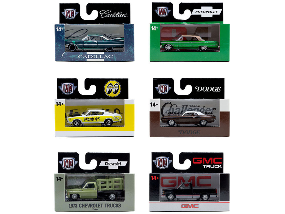 "Auto-Thentics" 6 piece Set Release 107 IN DISPLAY CASES Limited Edition 1/64 Diecast Model Cars by M2 Machines diecast model