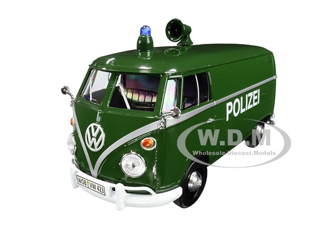 Volkswagen Type 2 (T1) Police Van "Polizei" Dark Green 1/24 Diecast Model Car by Motormax diecast model
