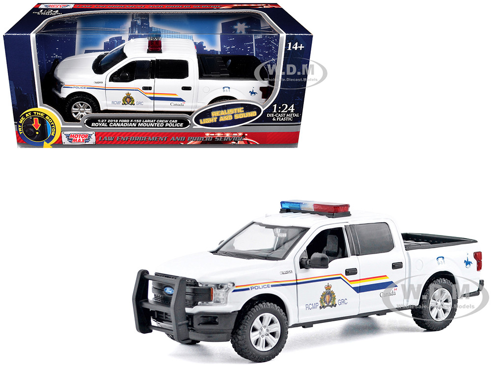 2019 Ford F-150 Lariat Crew Cab Pickup Truck "Royal Canadian Mounted Police" White with Flashing Light Bar and Front and Rear Lights and Sounds "Law Enforcement and Public Service" Series 1/27 Diecast Model Car by Motormax diecast model