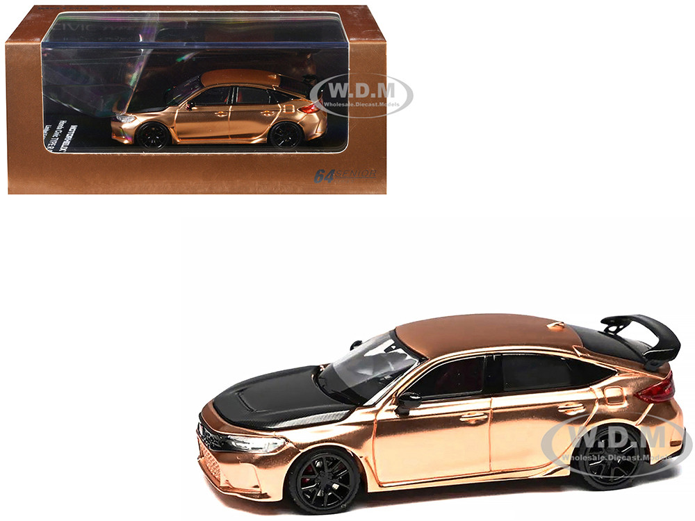 Honda Civic Type R (FL5) RHD (Right Hand Drive) Electroplating Copper Metallic with Carbon Hood "Hong Kong Toycar Salon 2025" "Senior 64" Series Limited Edition to 599 pieces Worldwide 1/64 Diecast Model Car by MotorHelix diecast model