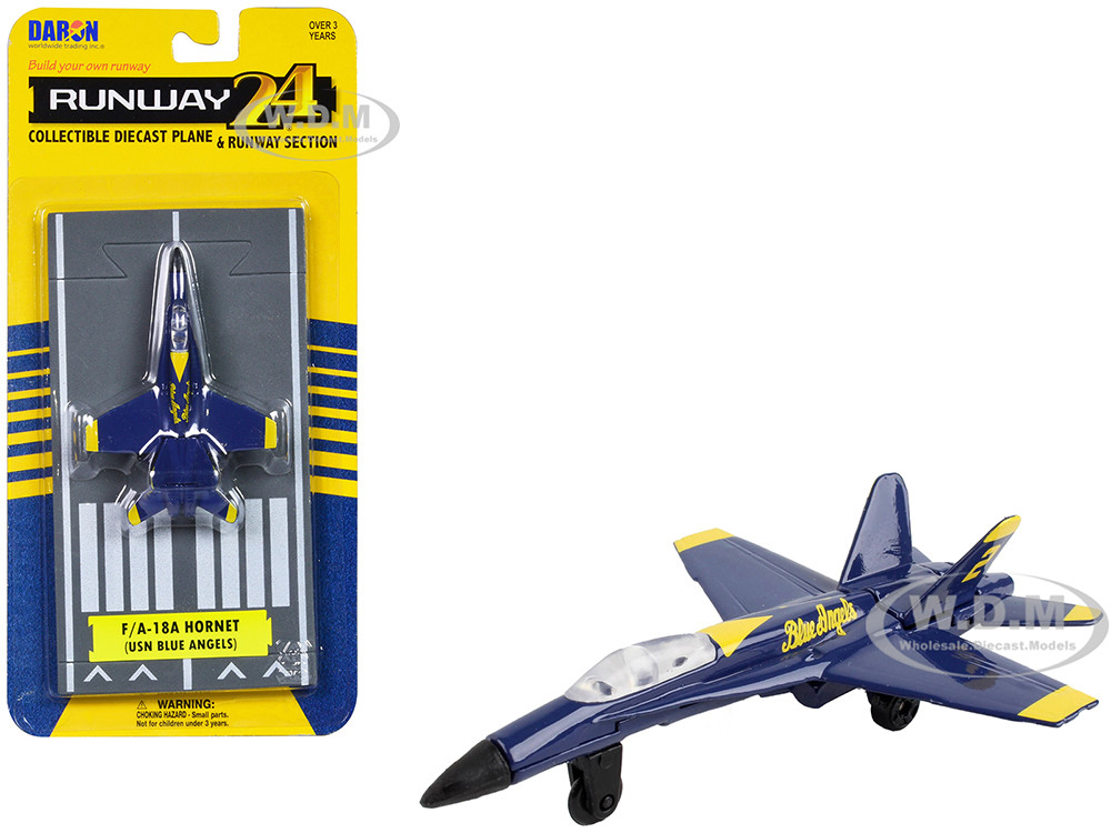 McDonnell Douglas F/A-18A Hornet Fighter Aircraft Blue "United States Navy Blue Angels #2" with Runway Section Diecast Model Airplane by Runway24 diecast model