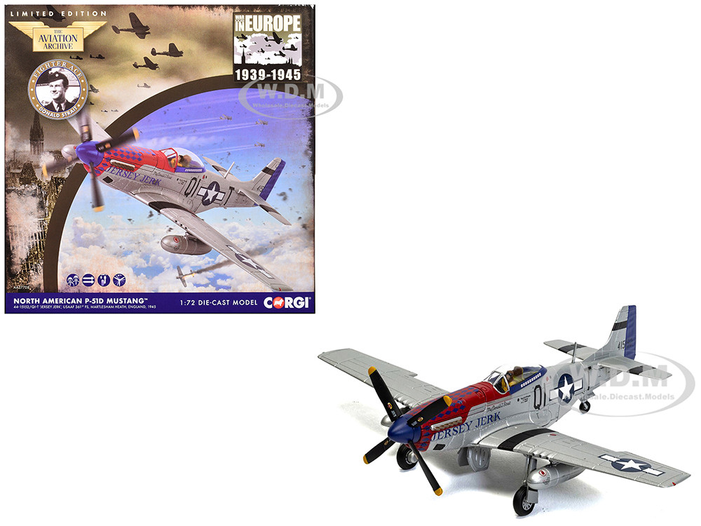 North American P-51D Mustang Aircraft "Jersey Jerk, 361st Fighter Squadron, Martlesham Heath" United States Army Air Forces "The Aviation Archive" Series 1/72 Diecast Model by Corgi diecast model