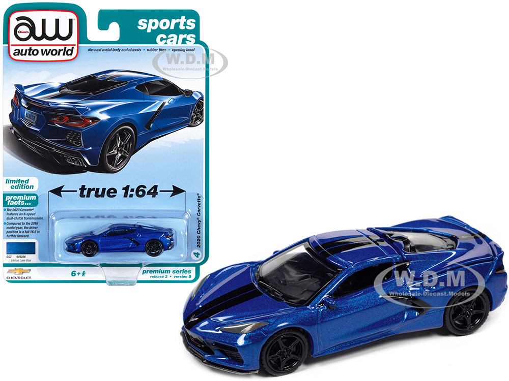 2020 Chevrolet Corvette Elkhart Lake Blue Metallic "Sports Cars" Limited Edition 1/64 Diecast Model Car by Auto World diecast model