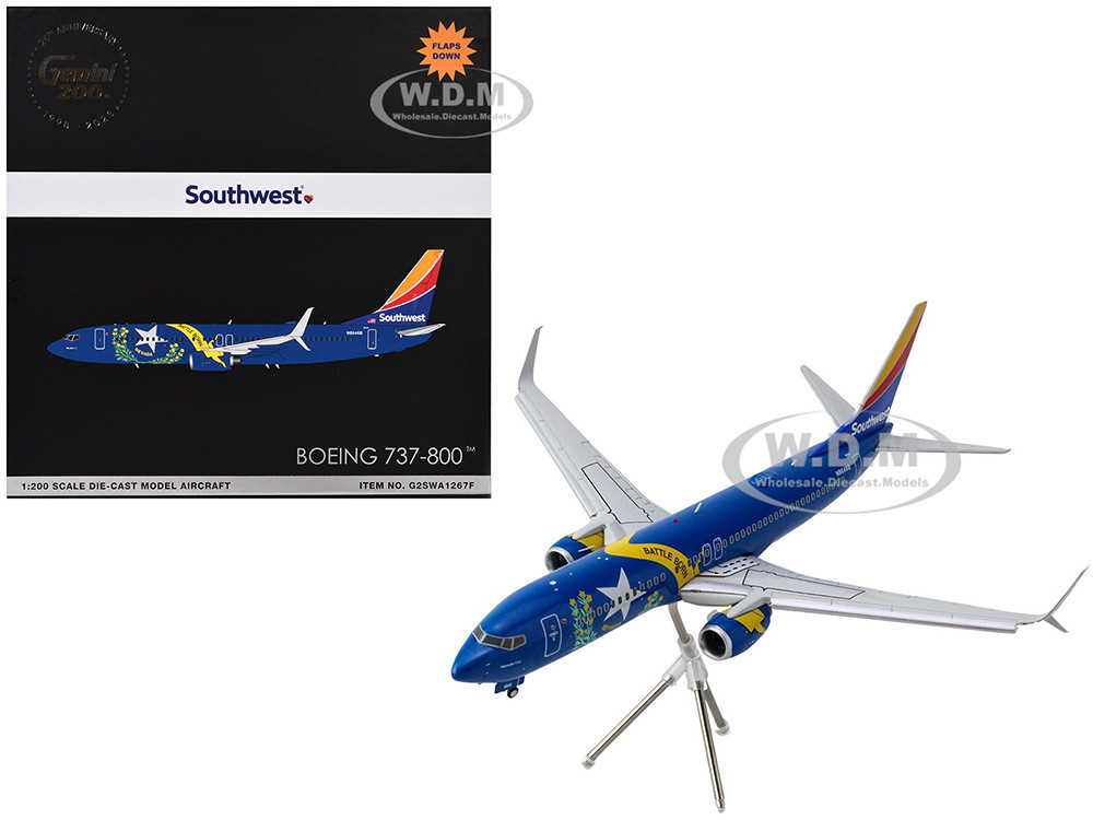 Boeing 737-800 Commercial Aircraft with Flaps Down "Southwest Airlines - Nevada One" (N8646B) Blue with Tail Stripes "Gemini 200" Series 1/200 Diecast Model Airplane by GeminiJets diecast model