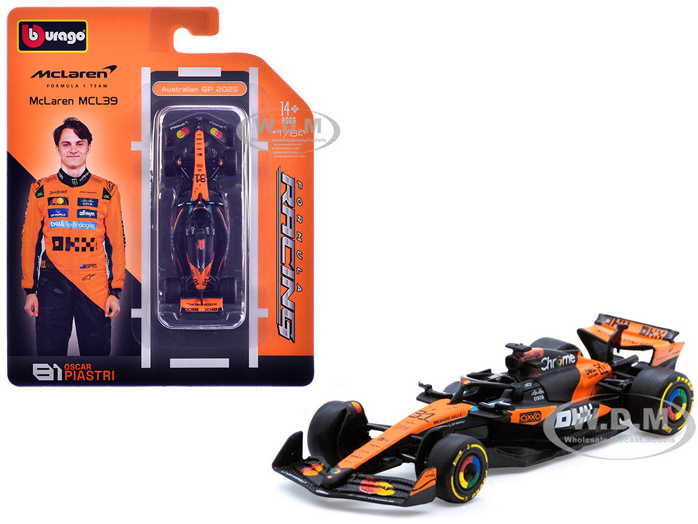 McLaren MCL39 #81 Oscar Piastri Formula One F1 "Australian GP" (2025) "Formula Racing" Series 1/64 Diecast Model Car by Bburago diecast model