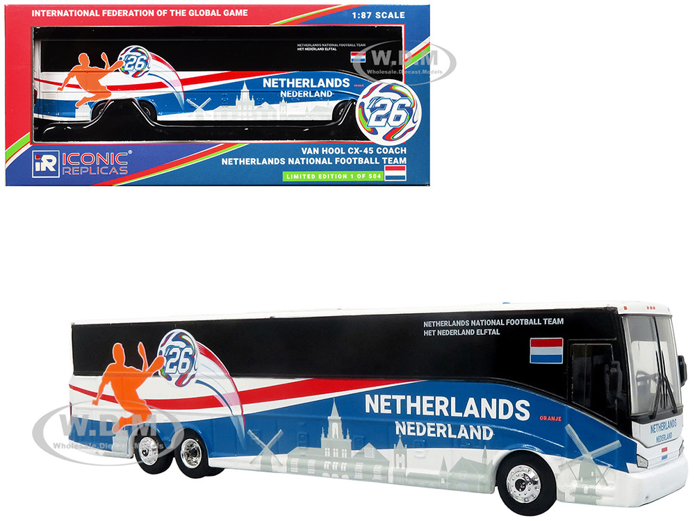 Van Hool CX-45 Coach Bus "Netherlands National Football Team" White with Graphics "International Federation of the Global Game" Series Limited Edition to 504 pieces Worldwide 1/87 (HO) Diecast Model by Iconic Replicas diecast model
