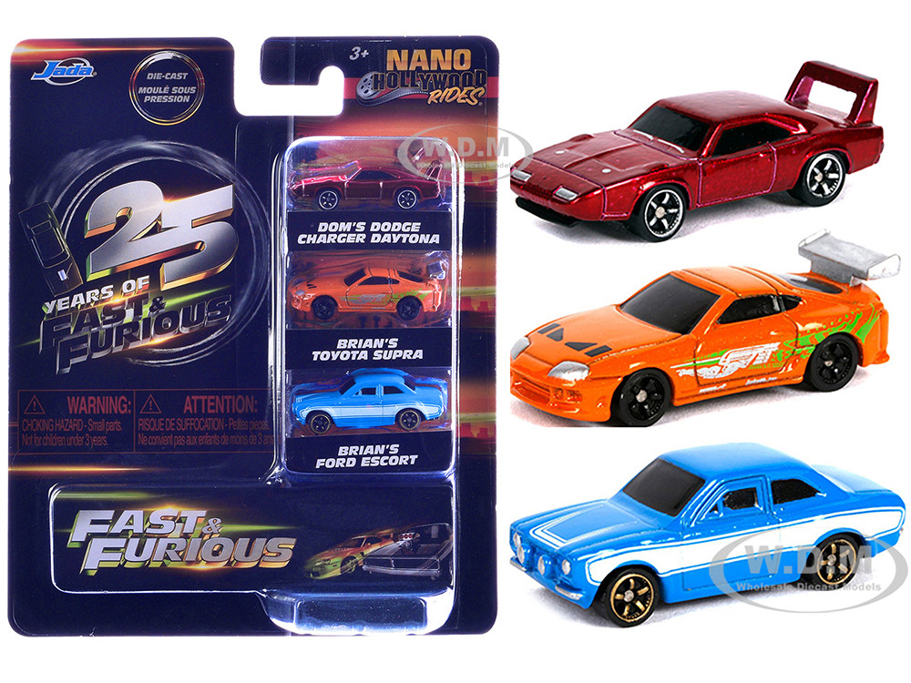"Fast & Furious 25th Anniversary" 3 piece Set #2 "Nano Hollywood Rides" Diecast Model Cars by Jada diecast model