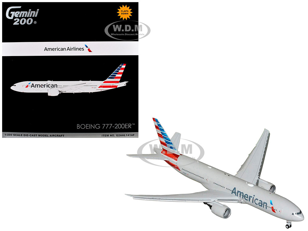 Boeing 777-200ER Commercial Aircraft with Flaps Down "American Airlines" (N788AN) Silver with Striped Tail "Gemini 200" Series 1/200 Diecast Model Airplane by GeminiJets diecast model