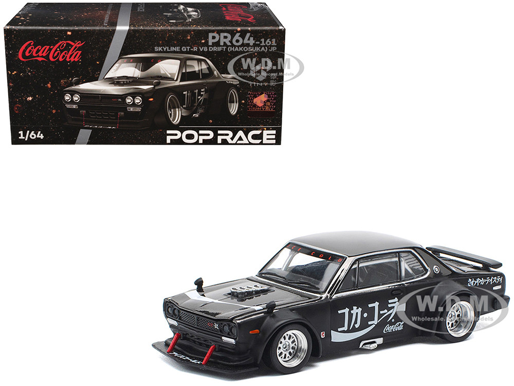 Skyline GT-R V8 Drift "Hakosuka" RHD (Right Hand Drive) "Coca-Cola" Black 1/64 Diecast Model Car by Pop Race diecast model