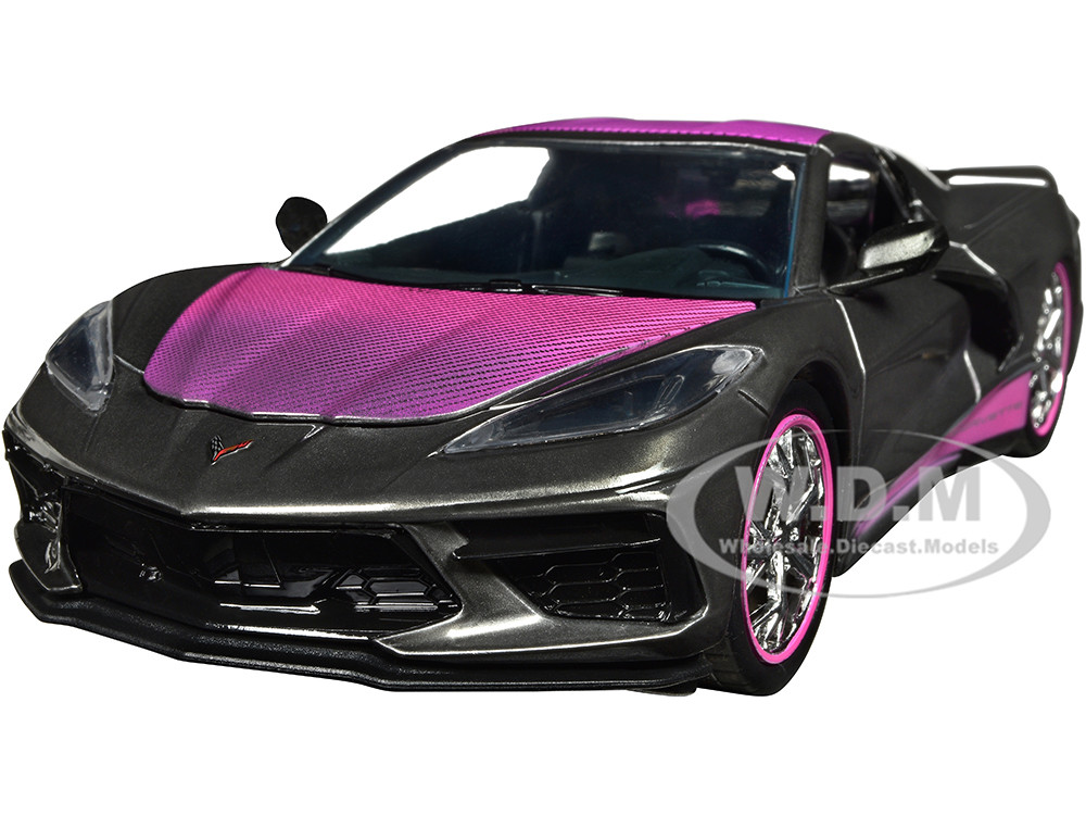 2020 Chevrolet Corvette Stingray Gray Metallic with Pink Carbon Hood and Top "Pink Slips" Series 1/24 Diecast Model Car by Jada diecast model