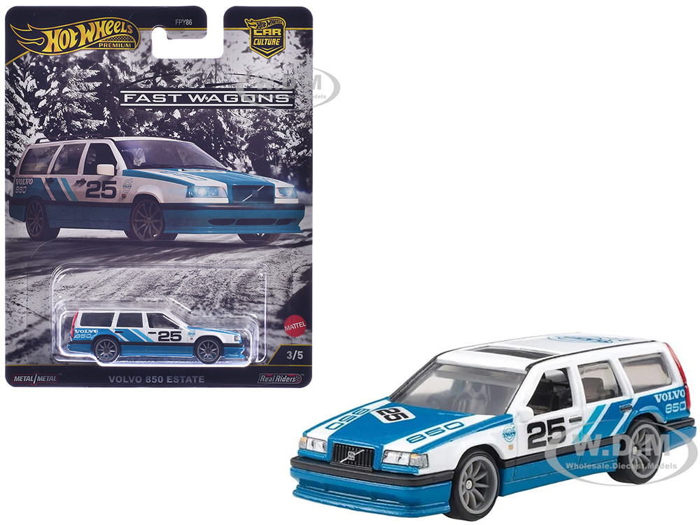 Volvo 850 Estate Wagon #25 Blue and White "Fast Wagons" Series Diecast Model Car by Hot Wheels diecast model