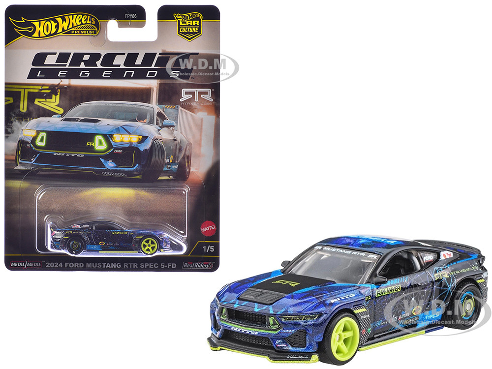 2024 Ford Mustang RTR Spec 5-FD Dark Blue with Graphics "Circuit Legends" Series Diecast Model Car by Hot Wheels diecast model