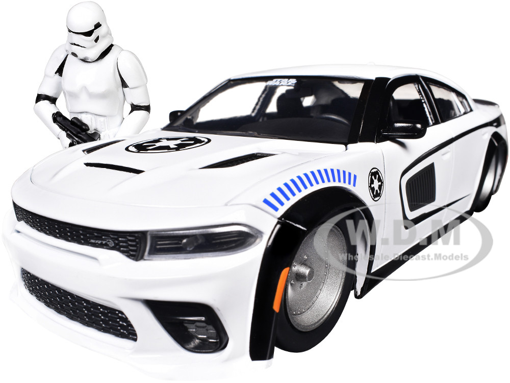 2021 Dodge Charger SRT Hellcat White with Graphics and Stormtrooper Figure "Star Wars" Franchise "Hollywood Rides" Series 1/24 Diecast Model Car by Jada diecast model