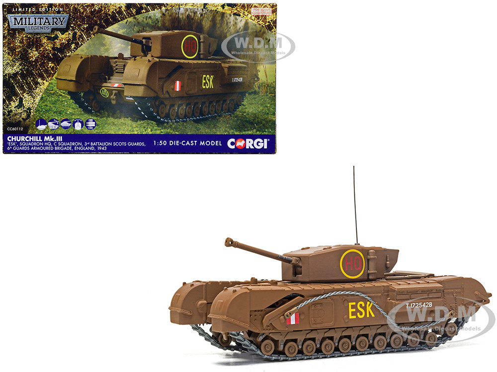 Churchill Mk.III Tank "ESK Squadron HQ, C Squadron, 3rd Battalion Scots Guards, 6th Guards Armoured Brigade" (1943) British Royal Army "Military Legends" Series 1/50 Diecast Model by Corgi diecast model
