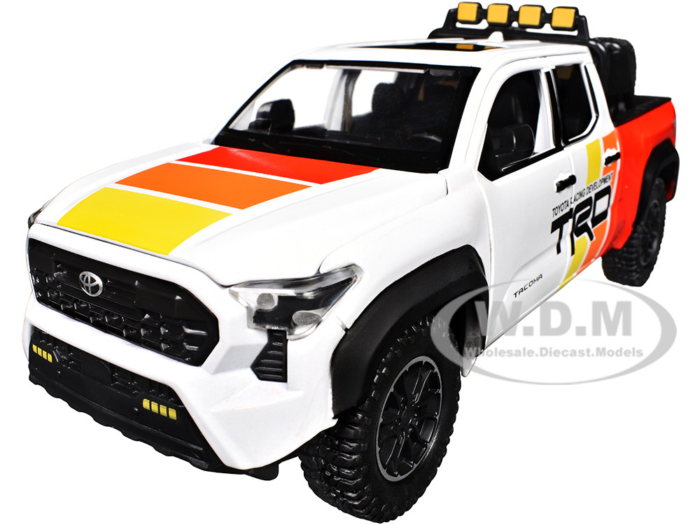 2024 Toyota Tacoma TRD Off Road Edition Pickup Truck White and Red with TRD Stripes with Sunroof and Wheel Rack Limited Edition to 2400 pieces Worldwide 1/24 Diecast Model Car diecast model