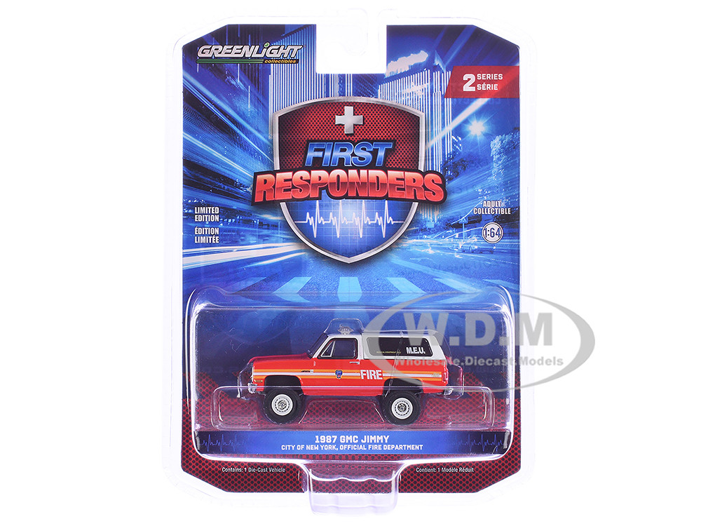 1987 GMC Jimmy "FDNY (The Official Fire Department City of New York) M.E.U. (Medical Equipment Unit)" Red and White "First Responders" Series 2 1/64 Diecast Model Car by Greenlight diecast model