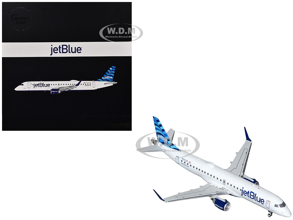 Embraer ERJ-190 Commercial Aircraft "JetBlue Airways" (N323JB) White with Blue Striped Tail "Gemini 200" Series 1/200 Diecast Model Airplane by GeminiJets diecast model