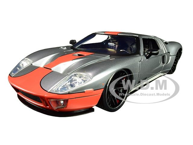 2005 Ford GT Silver with Orange Stripe "Bigtime Muscle" 1/24 Diecast Model Car by Jada diecast model