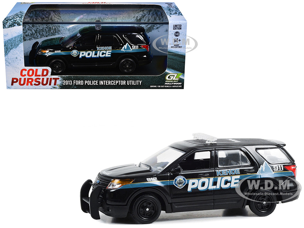2013 Ford Police Interceptor Utility "Kehoe Police Department, Kehoe, Colorado" Black with White Stripes "Cold Pursuit" (2019) Movie 1/43 Diecast Model Car by Greenlight diecast model