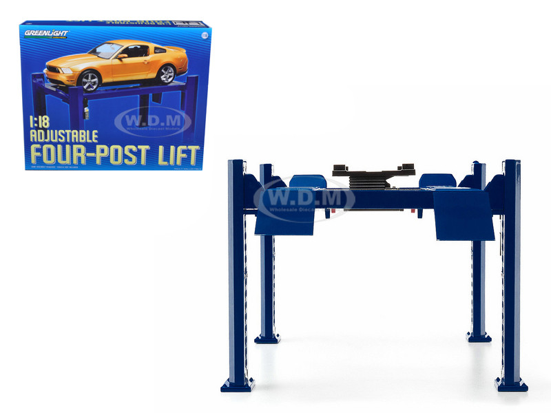 Adjustable Four Post Lift Blue for 1/18 Scale Diecast Model Cars by Greenlight diecast model
