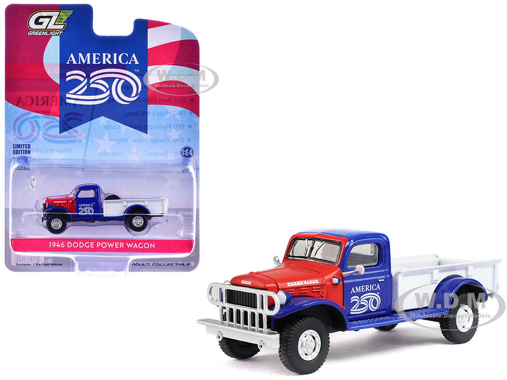 1946 Dodge Power Wagon Pickup Truck Red, White, and Blue "America 250 Edition" "Anniversary Collection" Series 18 1/64 Diecast Model Car by Greenlight diecast model