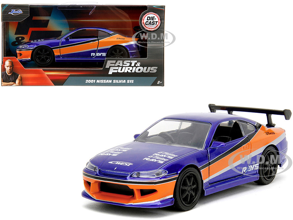 2001 Nissan Silvia S15 RHD (Right Hand Drive) Blue Metallic with Graphics "The Fast and the Furious: Tokyo Drift" (2006) Movie "Fast & Furious" Series 1/32 Diecast Model Car by Jada diecast model