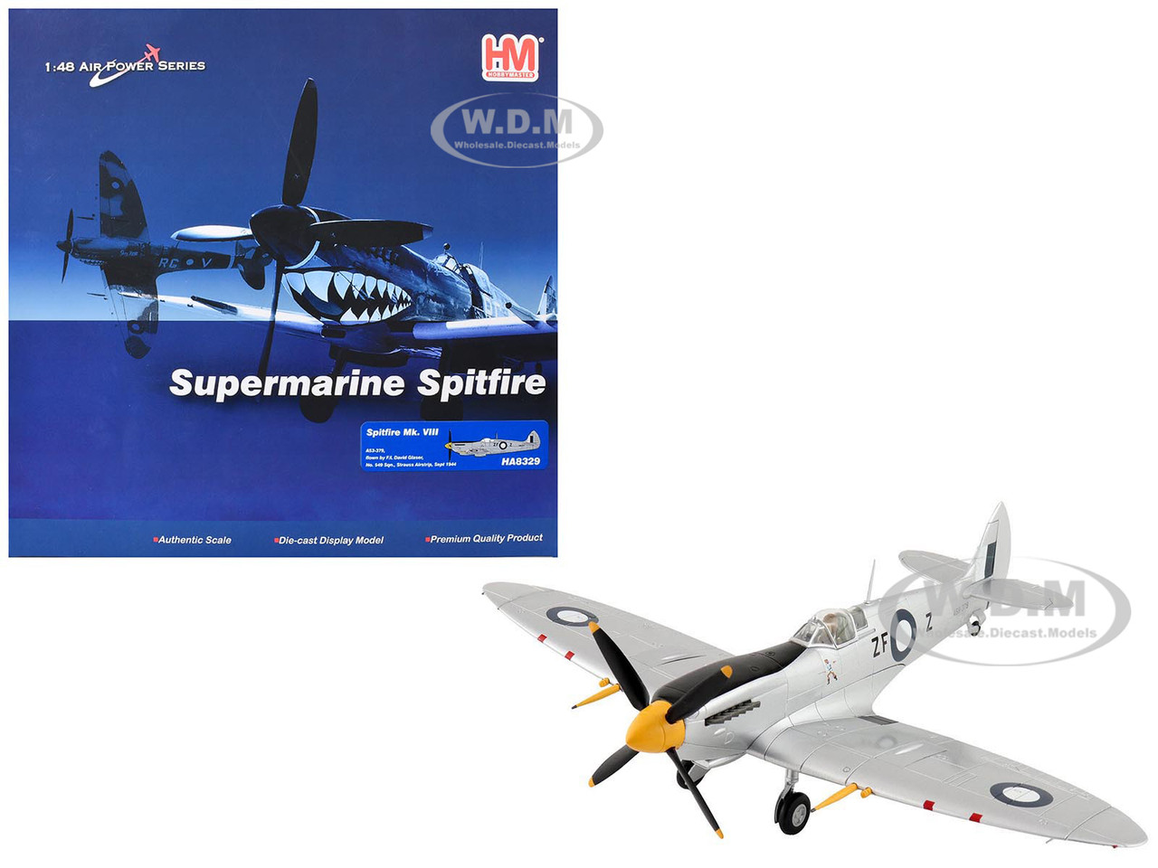 Supermarine Spitfire Mk VIII Fighter Aircraft "A53-379, Flight Lieutenant David Glaser, No. 549 Squadron, Strauss Airstrip" (1944) Royal Australian Air Force "Air Power Series" 1/48 Diecast Model by Hobby Master diecast model
