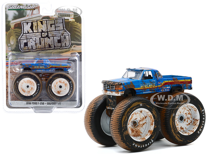 1996 Ford F-250 Monster Truck "Bigfoot #7" Blue (Dirty Version) "Kings of Crunch" Series 7 1/64 Diecast Model Car by Greenlight diecast model