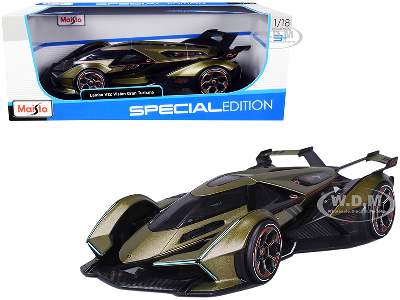 Lamborghini V12 Vision Gran Turismo Matt Green Metallic 1/18 Diecast Model Car by Maisto diecast model