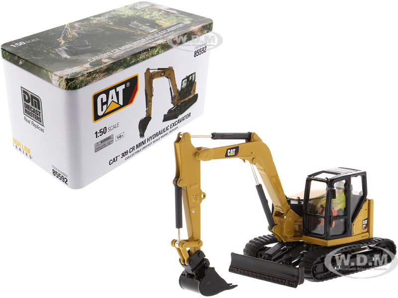 CAT Caterpillar 309 CR Next Generation Mini Hydraulic Excavator with Work Tools and Operator "High Line" Series 1/50 Diecast Model by Diecast Masters diecast model