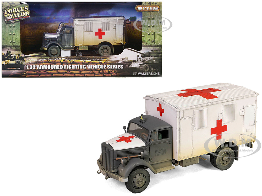 Opel-Blitz Kfz.305 Ambulance Gray and White (Weathered) "German Army" "Armoured Fighting Vehicle" Series 1/32 Diecast Model by Forces of Valor diecast model